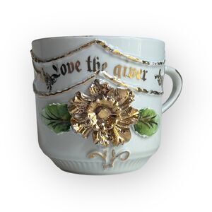 Antique Vtg Made in Germany Porcelain Embossed Floral "Love the Giver" Mug, Cup